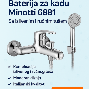 „Baterija za kadu Minotti Standard 6881 – kombinacija izlivenog i ručnog tuša, italijanski kvalitet, moderan dizajn, dug vek trajanja“